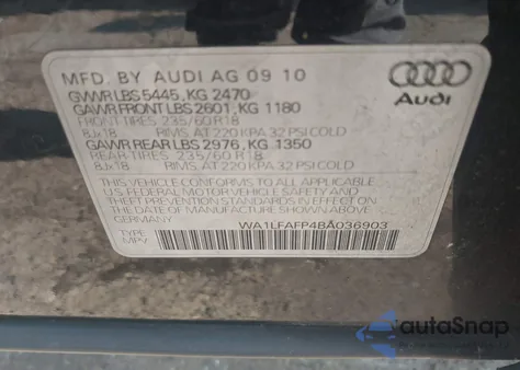 2011 Audi Q5 2.0T Premium from USA, damaged, VIN WA1LFAFP4BA036903